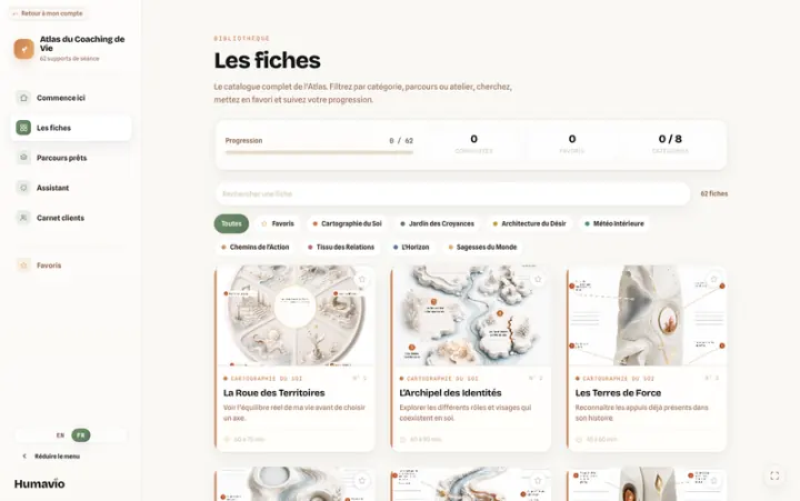 L'interface de l'Atlas du Coaching de Vie en action